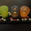 Tealight Decorative Candle Holders, Hope Love Joy Design Candle Tray Set with Mahogany Colored Tray and Colored Beads - Image 2